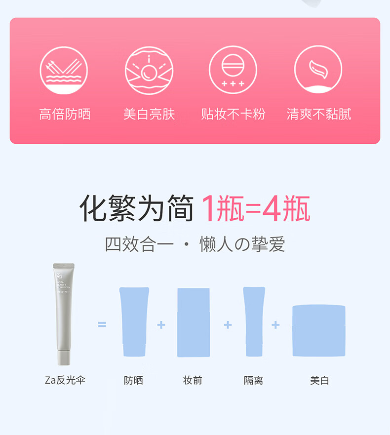姬芮（ZA）毛孔柔焦光采透白隔离乳试用装 小样 4g【SPF50高倍防晒乳】