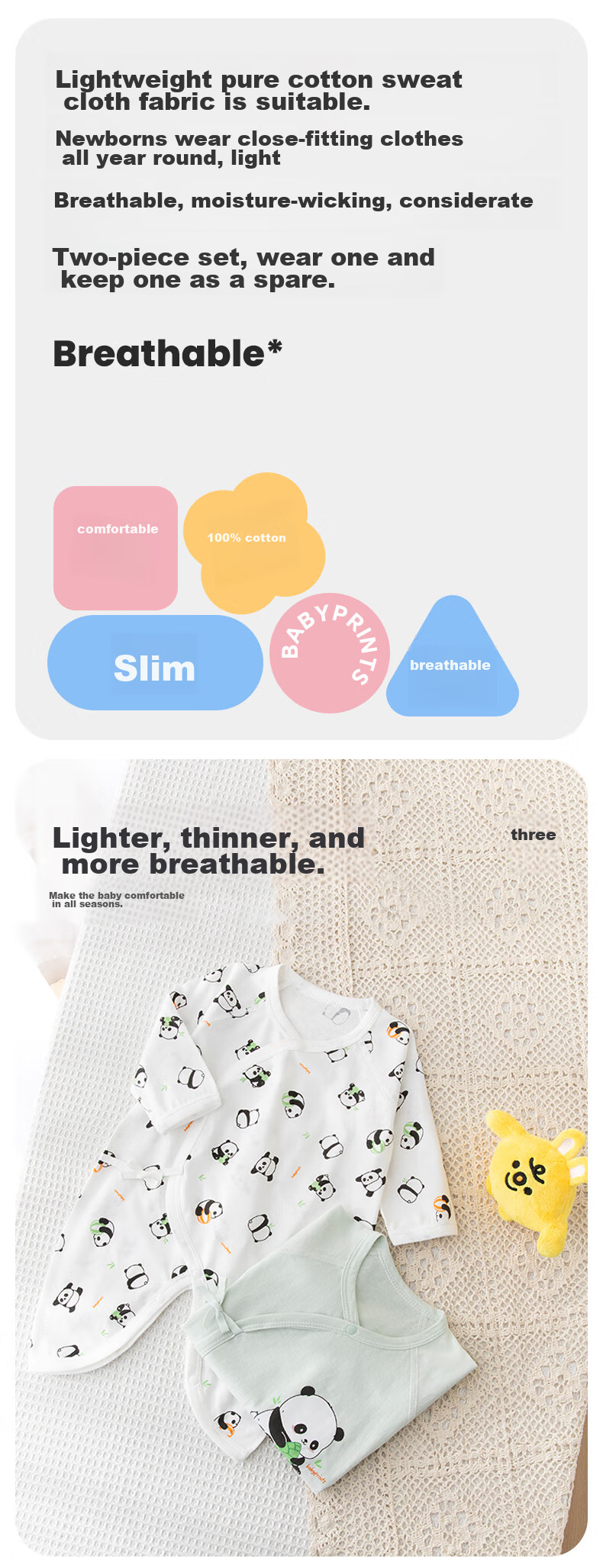Детский комбинезон Babyprints, 2 шт., с длинным рукавом, мягкий хлопок, класс А, с рисунком "Зайчик", размер 66