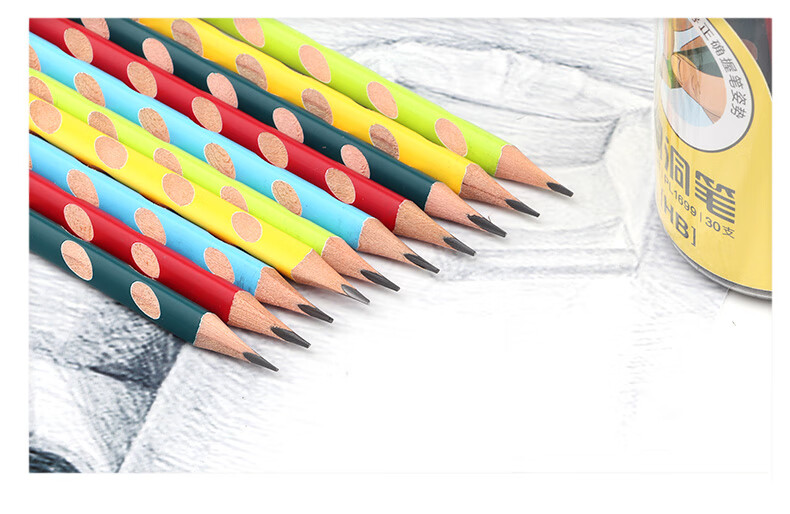 宝克（BAOKE）PL1699 洞洞铅笔HB三角杆铅笔 学生练字笔 儿童矫姿铅笔 30支/桶