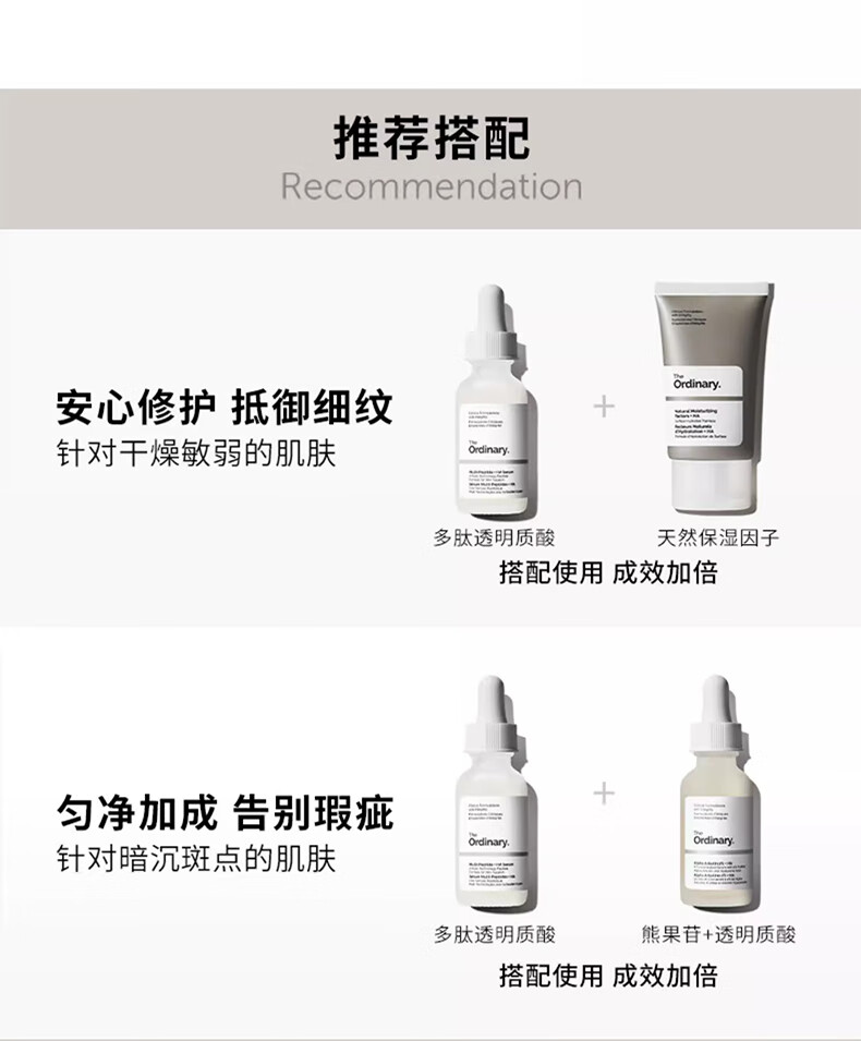 THE ORDINARY多重胜肽透明质酸精华保湿修护淡化细纹重焕细腻60ml纯净护肤