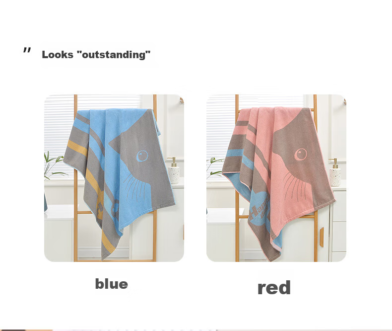 KING SHORE Pure Cotton Bath Towel, Class A Soft Cartoon Bath Towel for Home Use, Soft And Absorbent, Red, 130*63cm, 300g