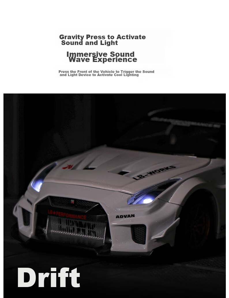 Модель автомобиля Heimanba GTR 1:24 Белый, коллекционная модель из сплава для мальчиков и девочек, подарок для детей