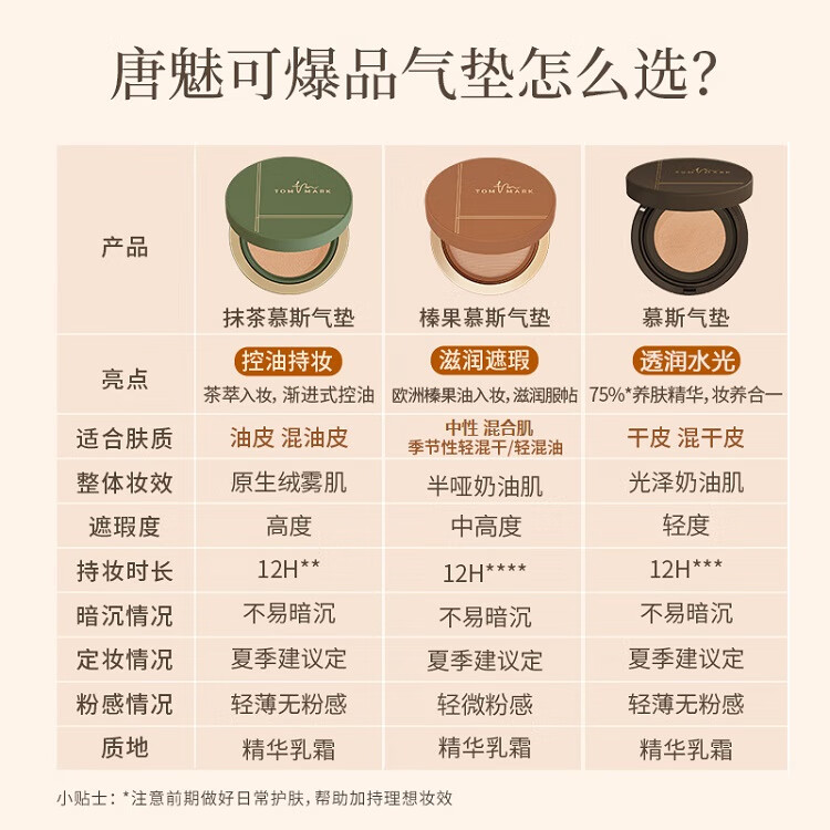 唐魅可（TOM MARK）气垫 丝雾锁妆粉底霜液养肤轻透BB霜国货 慕斯气垫自然色12g 
