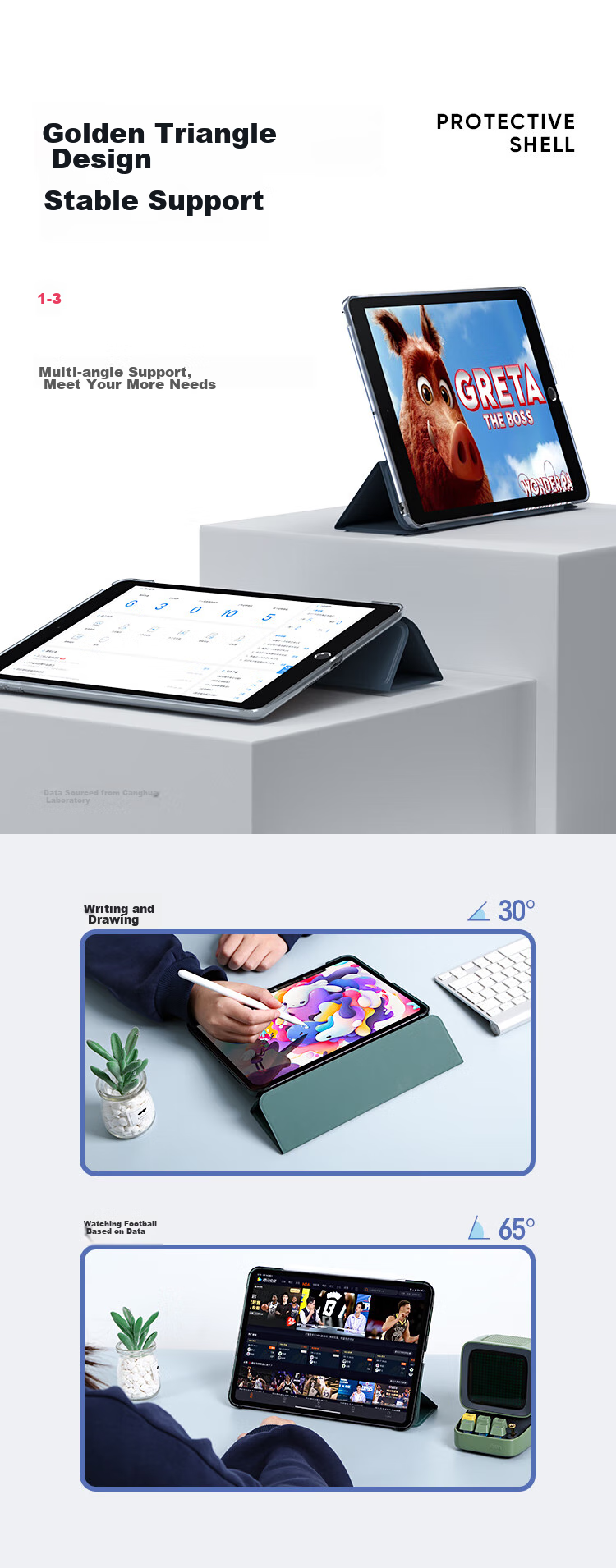 Защитный чехол CangHua для iPad 9/8/7 10.2 дюйма, совместимый с моделями 2021/2020/2019, с подставкой, противоударный, цвет Лавандовый