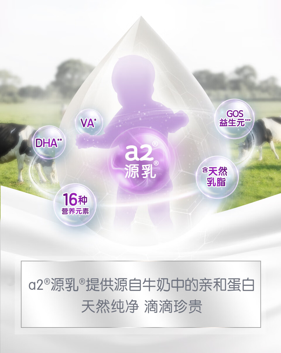 a2 紫白金版 幼儿配方奶粉 含天然A2蛋白质 3段(12-48个月) 900g/罐 新西兰原装进口【焕新配方】