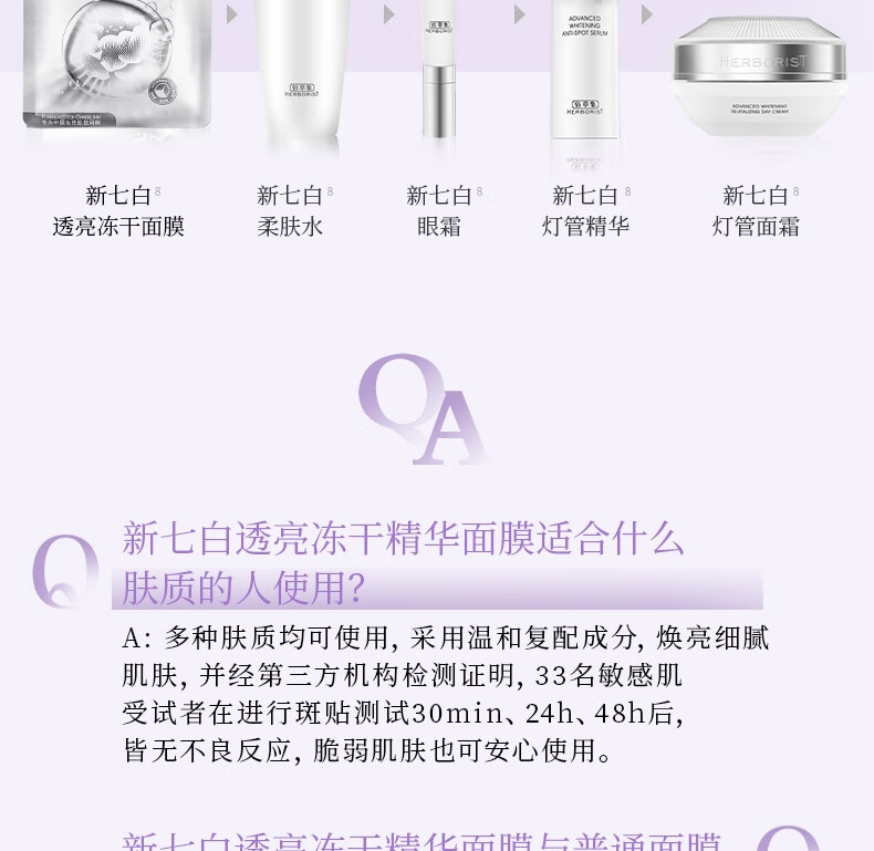 佰草集面膜 新七白透亮冻干精华面膜补水保湿焕亮肤色透亮面膜贴护肤品 新七白透亮冻干精华面膜5片
