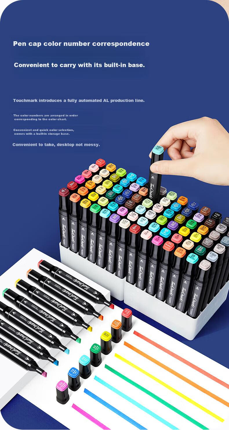 Маркеры Touch mark T3 Marker, набор 80 цветов, двухсторонние, спиртовые, с тонким и скошенным наконечником, для рисования и дизайна