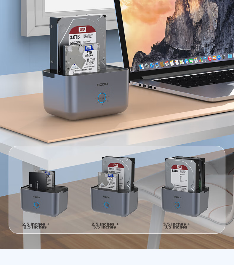 Внешний корпус GODO для жесткого диска 3.5" SATA, USB 3.0, с функцией копирования без ПК