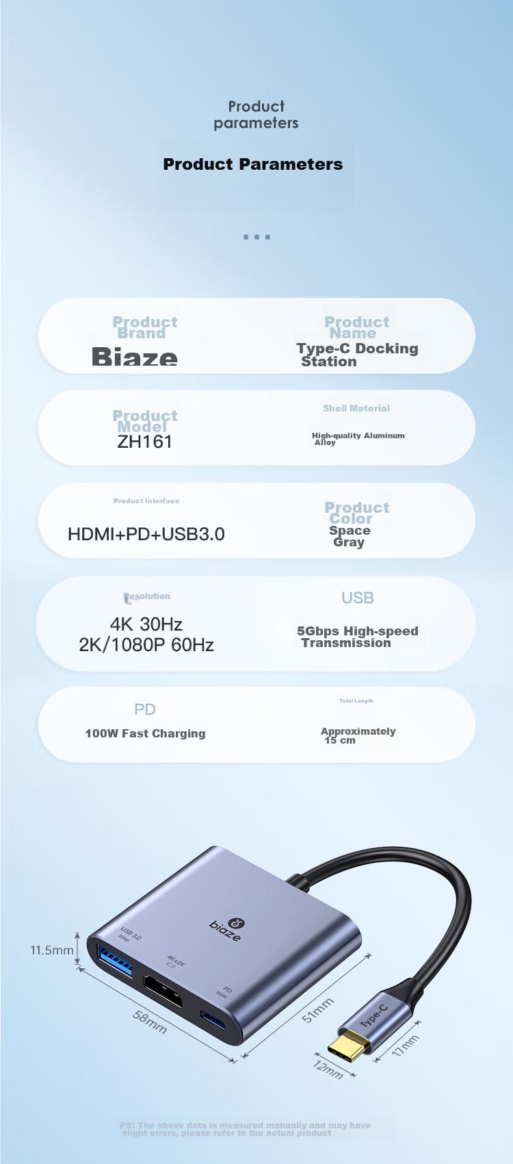 Адаптер-хаб BIAZE Type-C HDMI/USB 3.0/PD, конвертер для MacBook, подключение к проектору/монитору, USB-C хаб