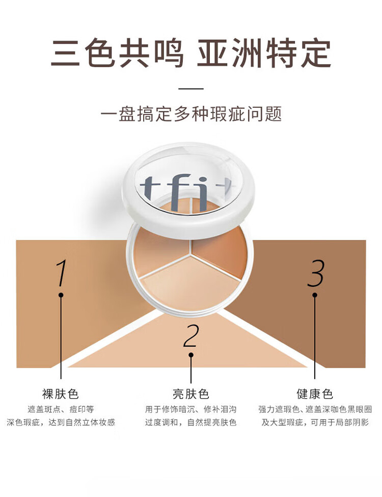 Tfit遮瑕膏盘遮盖脸部斑点痘印黑眼圈遮瑕服帖自然裸妆 生日礼物女友 三色遮瑕膏10g