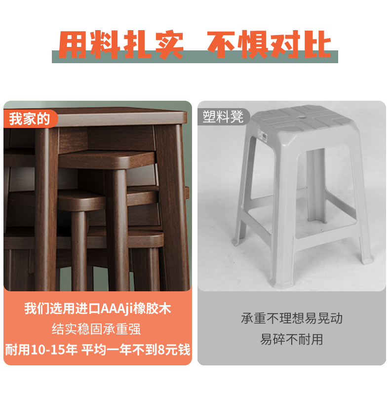 家逸 凳子 家用实木小板凳餐厅椅子创意方凳可叠放吧台矮凳