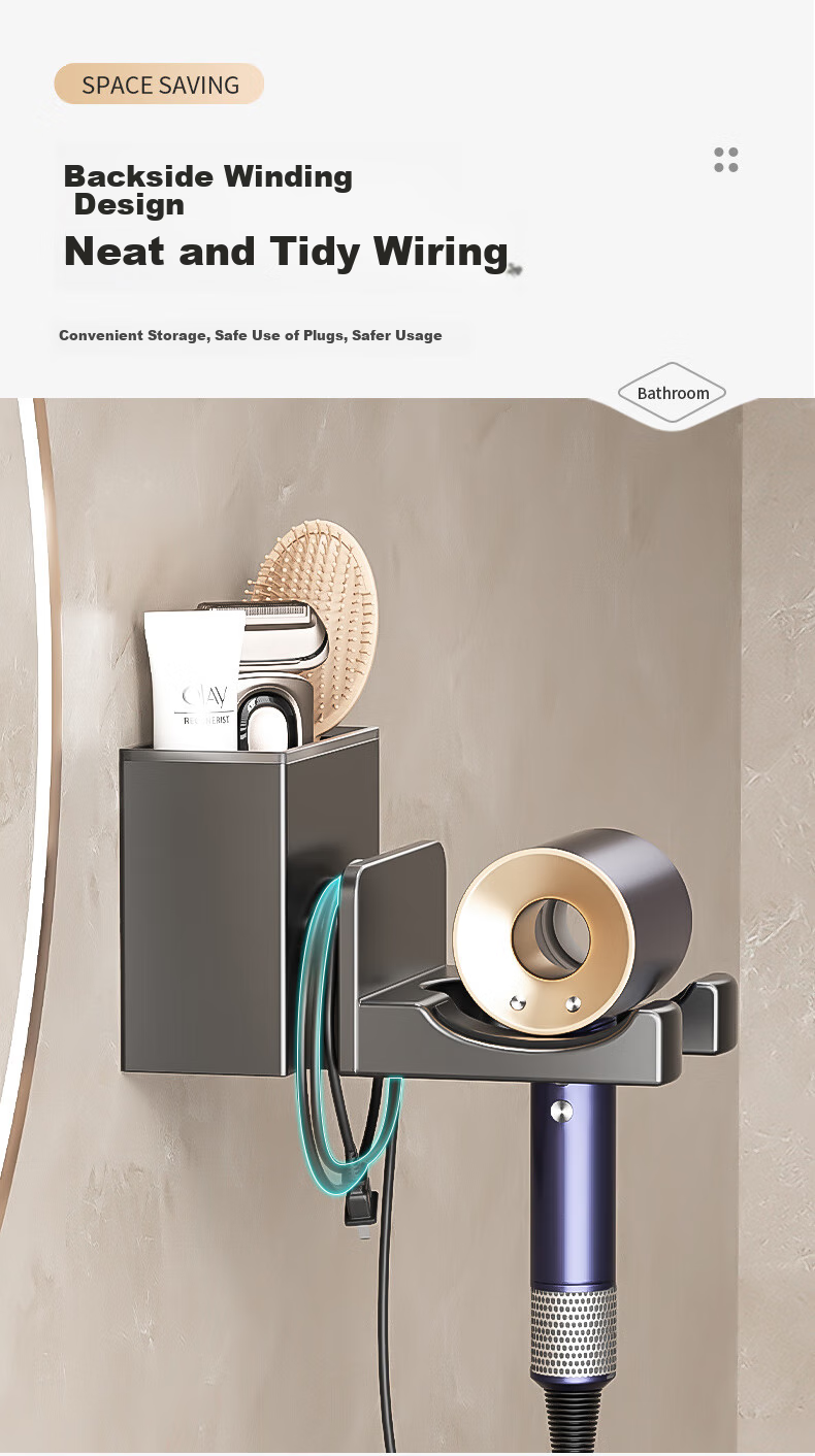 Держатель для фена Xinfei, без сверления, для Dyson, Lefen, Xiaomi, Panasonic, алюминий, серый