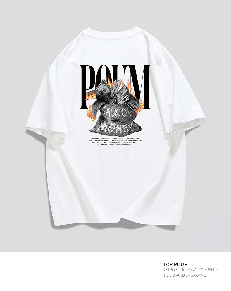 Мужская футболка POUM, хлопок 100%, летняя, трендовая, свободный крой, короткий рукав, круглый вырез, белая, размер XL