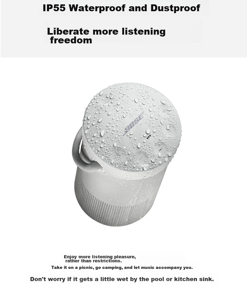 Портативная колонка BOSE SoundLink Revolve+ II, серебристая, 360-градусный звук, водонепроницаемая Bluetooth-колонка для компьютера и телефона, второе поколение