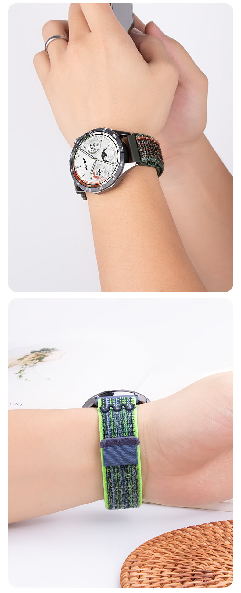 Ремешок для Huawei Watch GT4, Xiaopijiang, нейлоновый, черный с синим