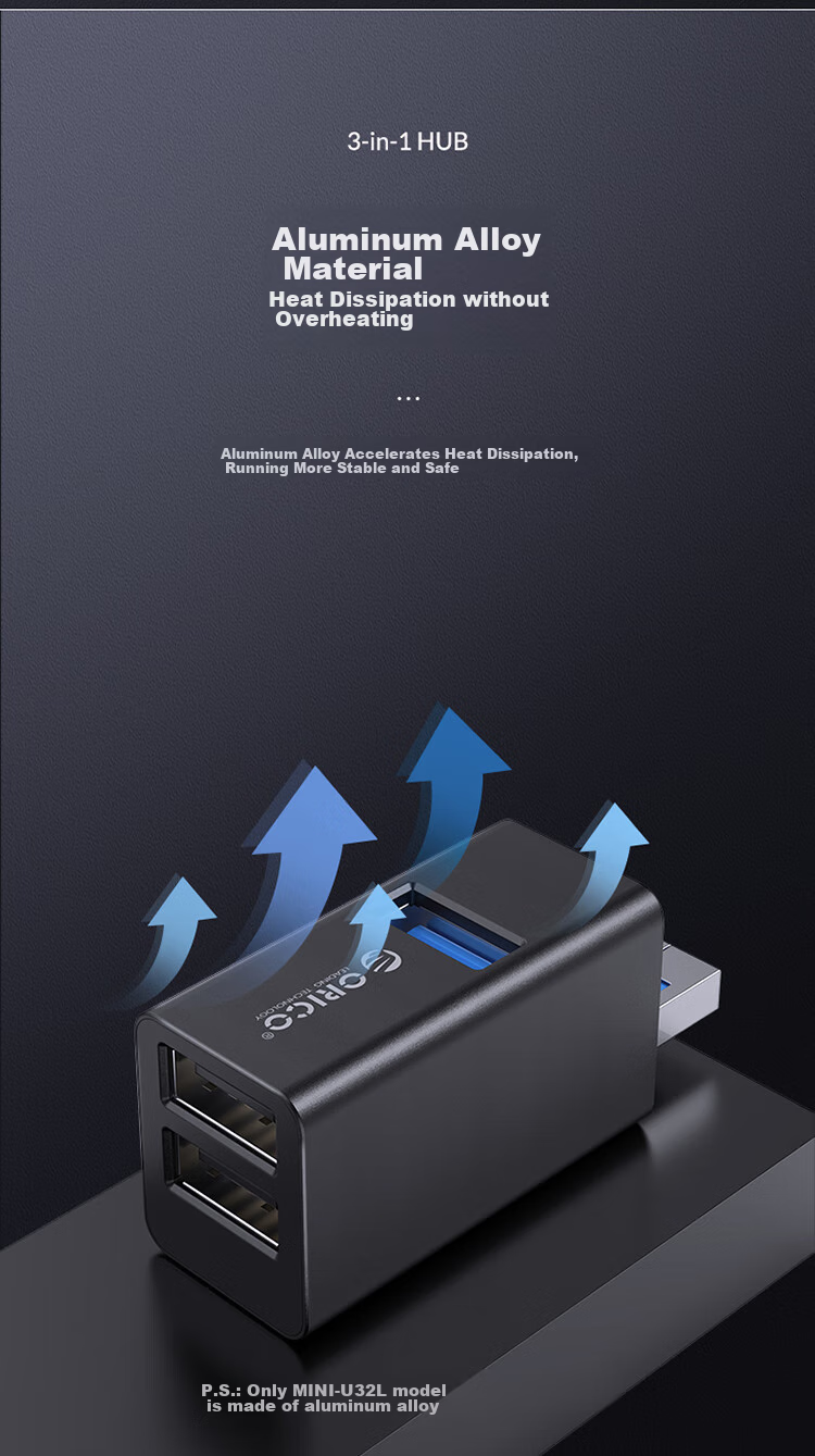 USB-хаб ORICO MINI 3-в-1, док-станция с прямым подключением, черный
