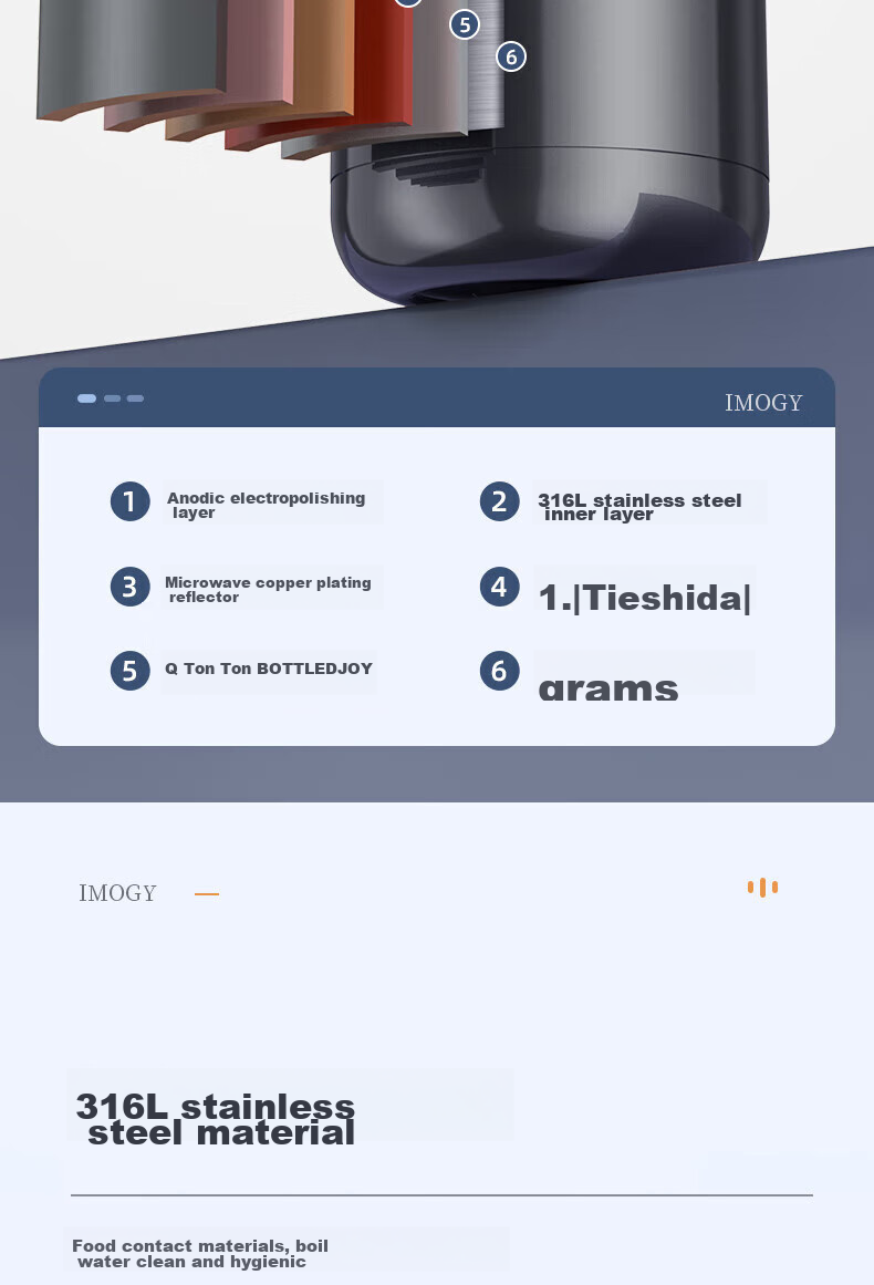 IMOGY Термос-бутылка для воды, бытовой термос большой емкости, 316L нержавеющая сталь, 2000 мл