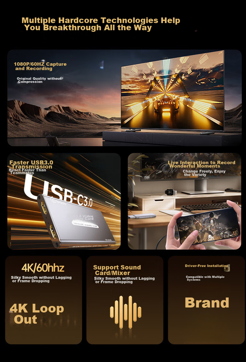 HDMI видеозахвата BIAZE 4K 60Hz, USB 3.0, для стриминга и записи игр, совместима с PS5/Xbox/Switch/iPad