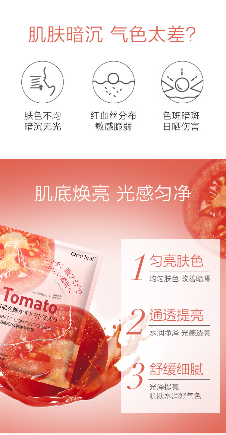 一叶子面膜 番茄烟酰胺修妍焕亮面膜20片 提亮锁水改善暗沉透亮水光肌 