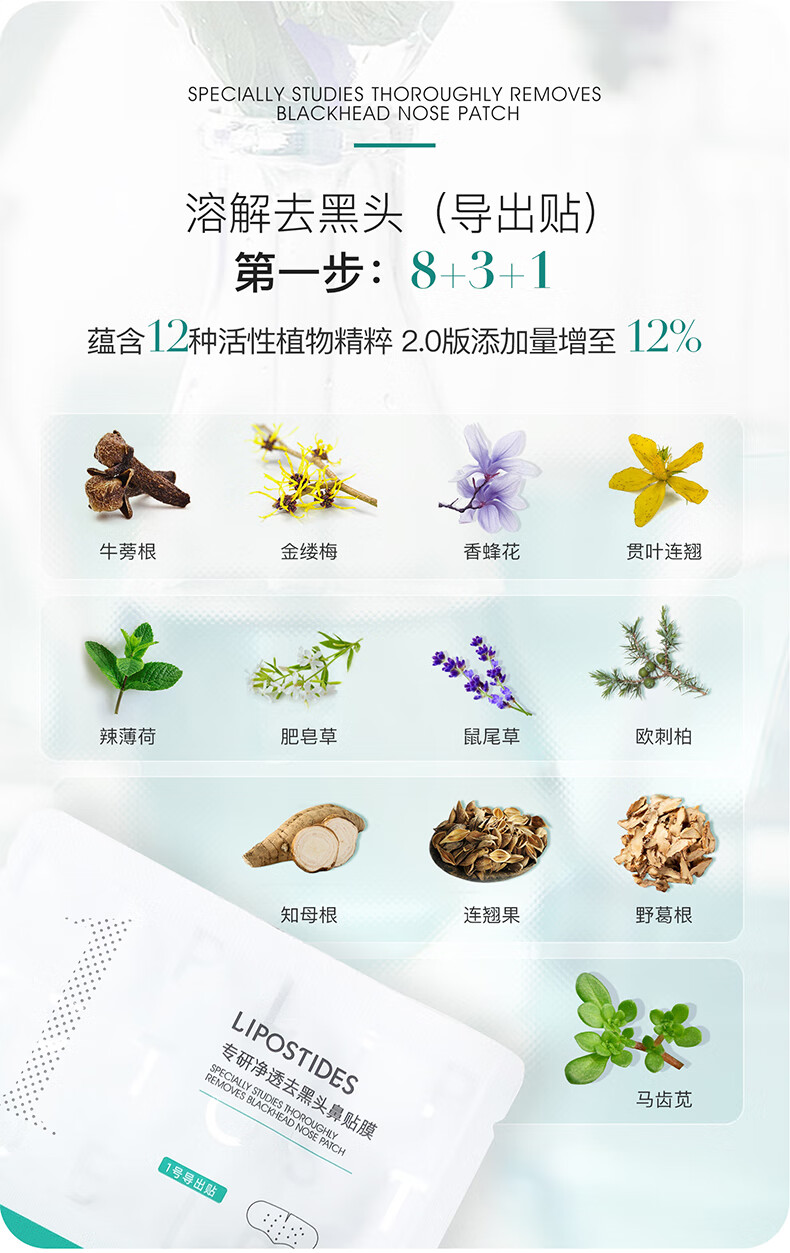 丽普司肽专研净透去黑头鼻贴膜 控油祛黑头粉刺清洁套装男女 3ml*5对