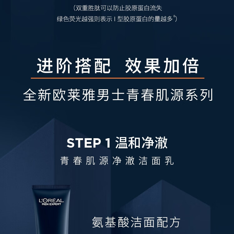 欧莱雅（LOREAL）男士青春肌源紧致护肤3部曲 (洁面+精华乳+水) 直播专用