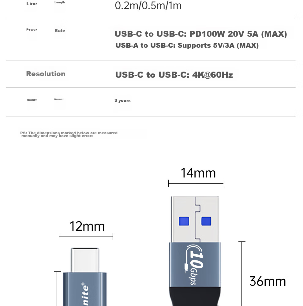 Кабель ULT-unite Type-C/USB 2-в-1, 10 Гбит/с, PD 100 Вт, 4K@60Hz, 0.2 м