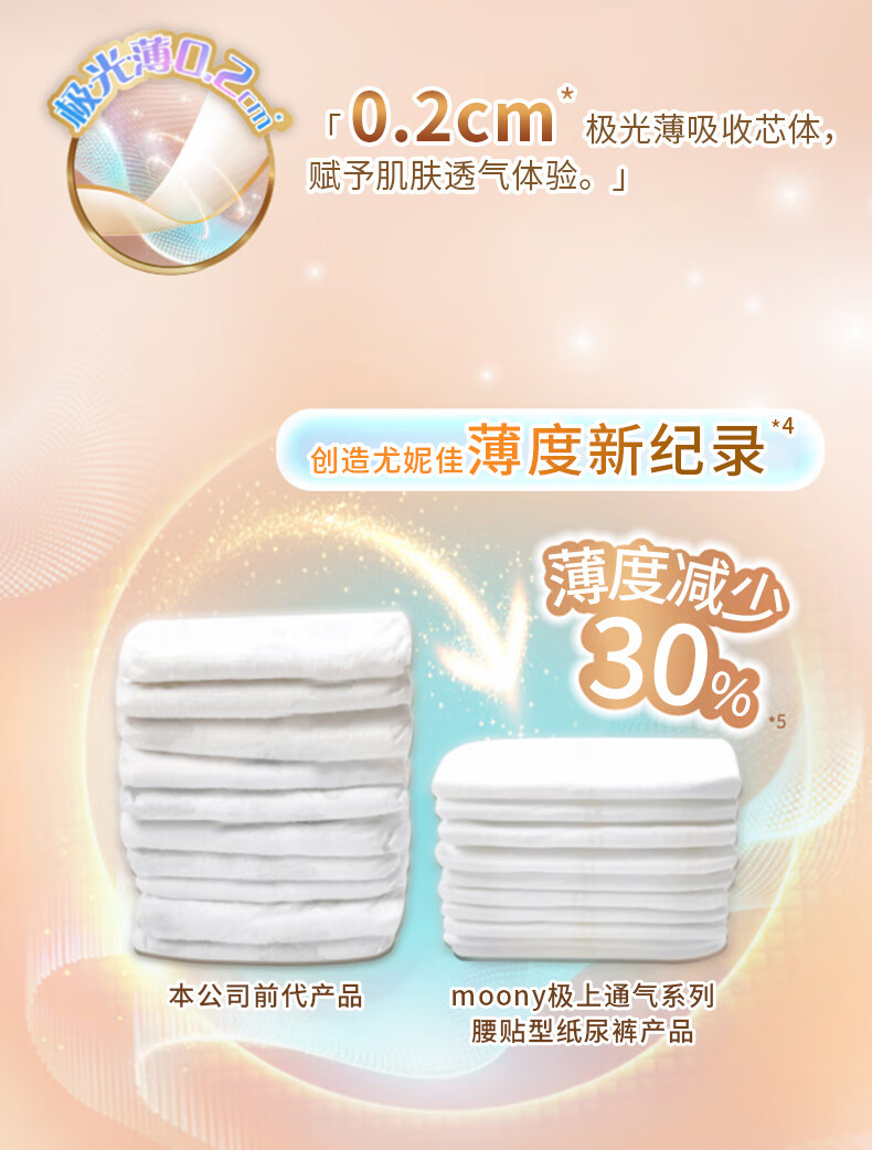 尤妮佳 moony 极上系列极光薄纸尿裤 S76片(4-8kg) 小码婴儿尿不湿