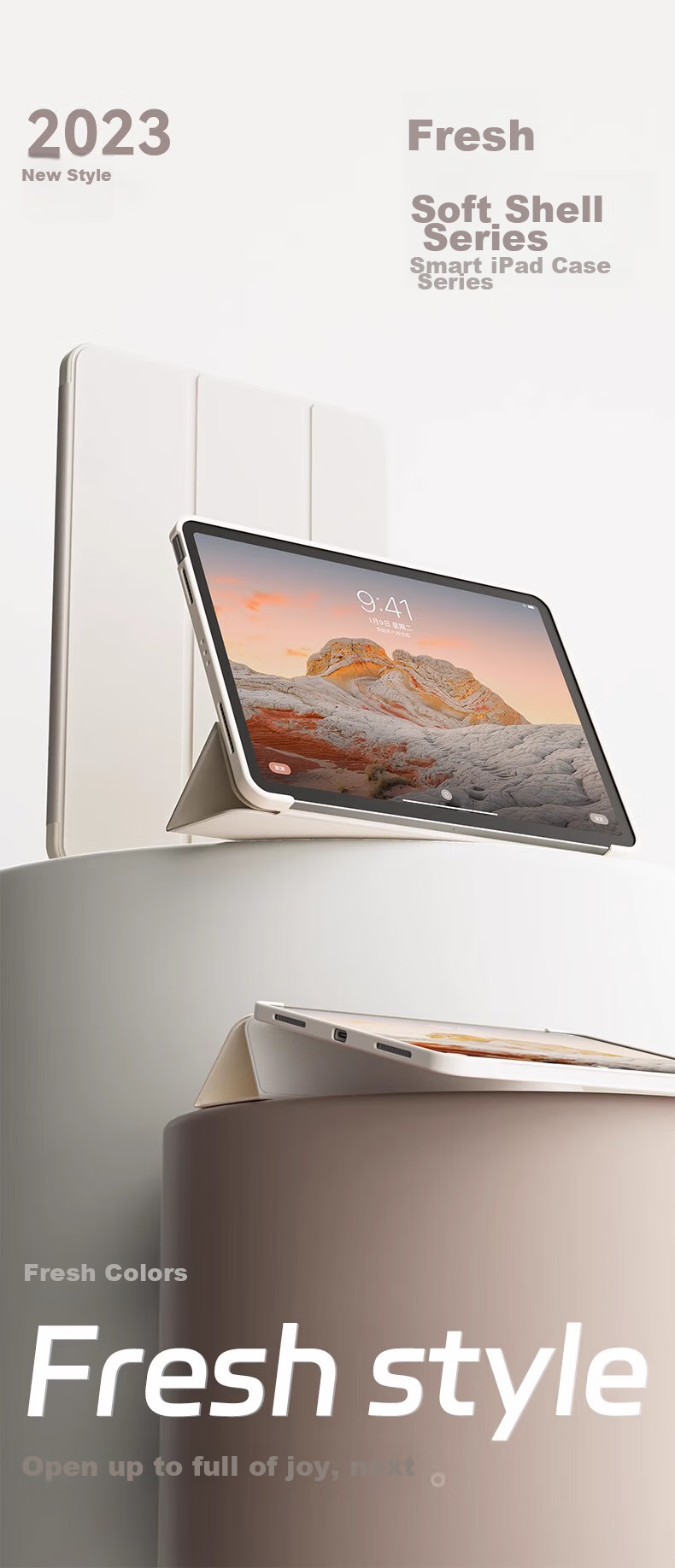 Чехол-книжка Zhiting для iPad 9/8/7, 10.2 дюйма, с функцией Smart Sleep/Wake, полноэкранный, противоударный, тонкий, с тройной подставкой, цвет "Свежий Кремовый Белый"