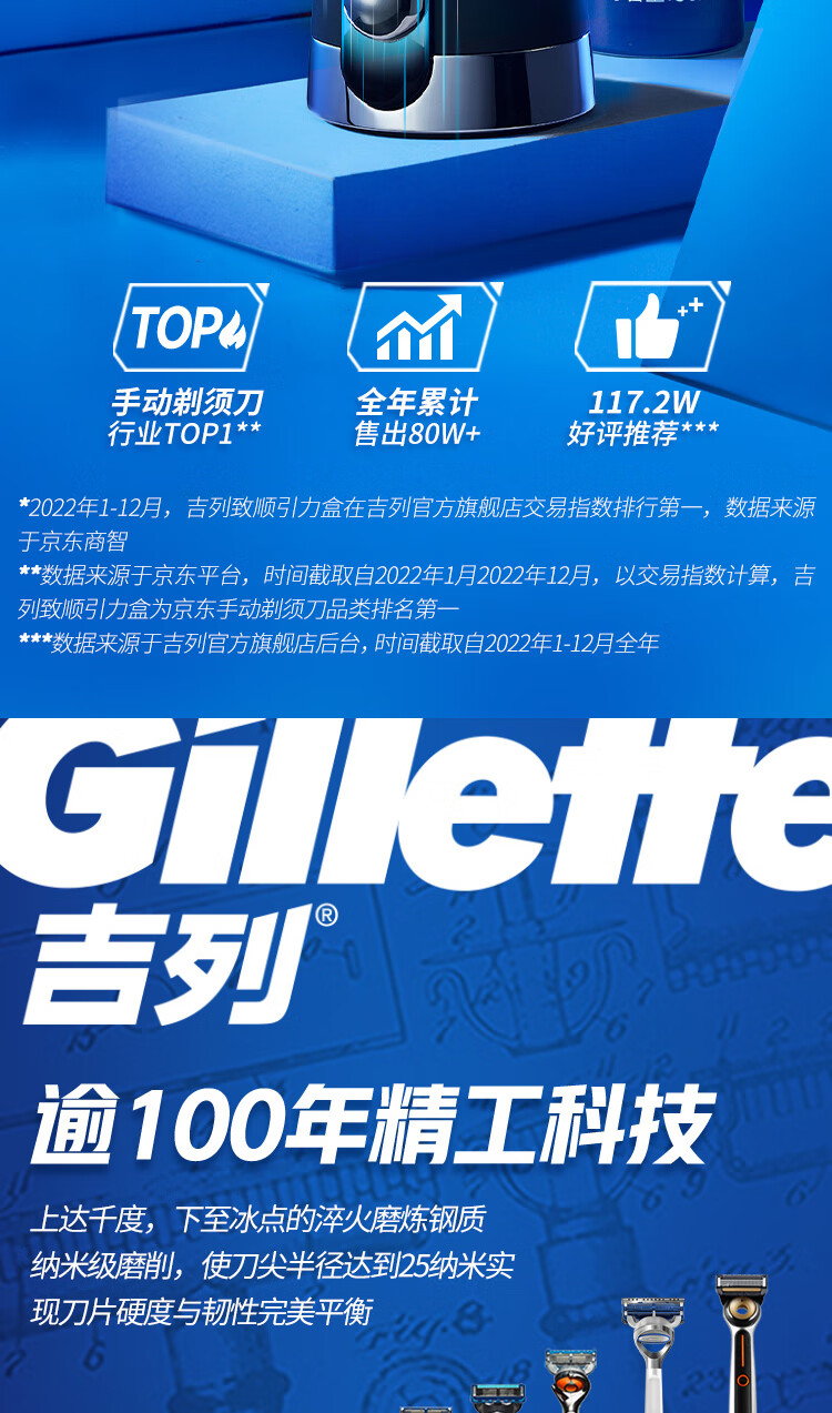 吉列剃须刀手动刮胡刀片5层锋隐5致顺引力盒旅行款七夕礼物送男友