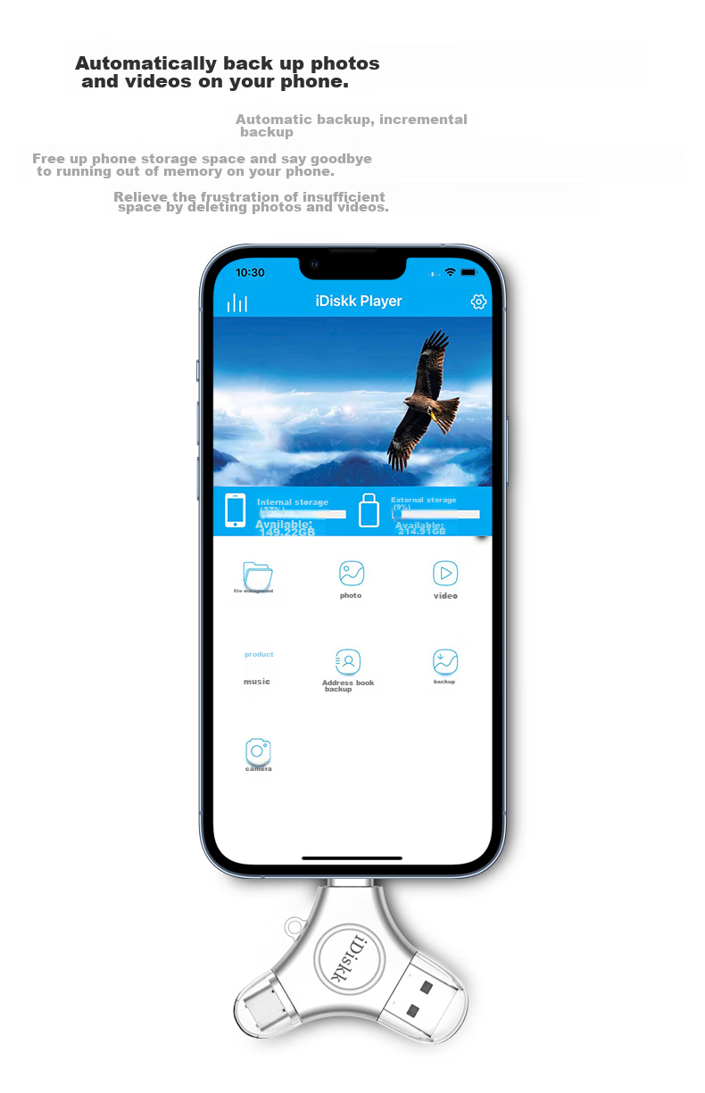 Флеш-накопитель iDiskk U030 64 ГБ MFi Certified, 3-в-1 USB Type-C Lightning, для iPhone, Android, Apple, резервное копирование фото