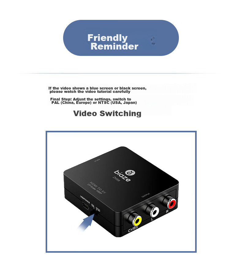 Конвертер BIAZE HDMI в AV (3RCA) с USB-питанием, для подключения ноутбуков, ТВ-приставок к телевизору, 1.8 м