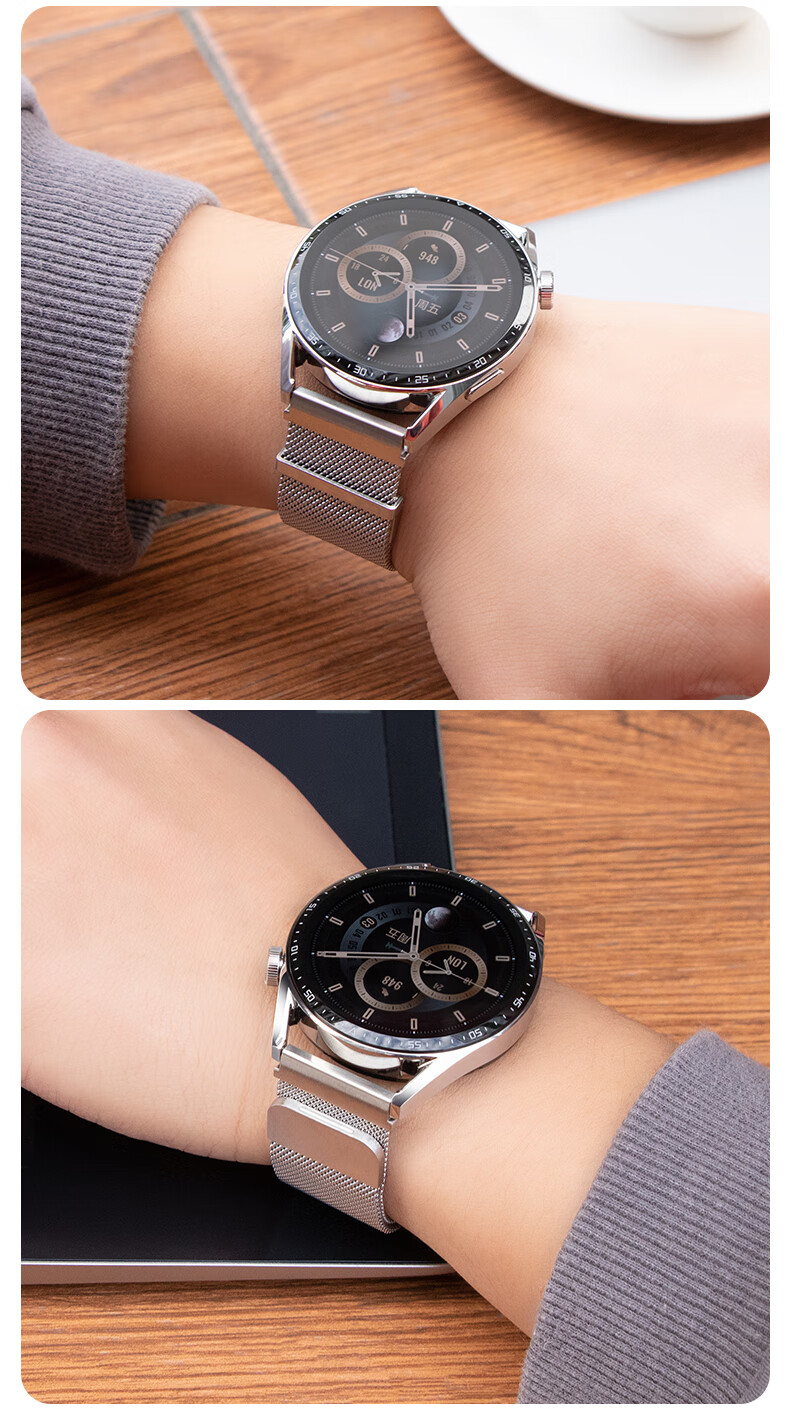 Ремешок Weiqiantu для Huawei Watch GT6/6pro/GT5/5pro/Watch5/4/4pro/3/GT4, миланская петля, металл, сталь, двойной магнит, черный, 46/48 мм, 22 мм