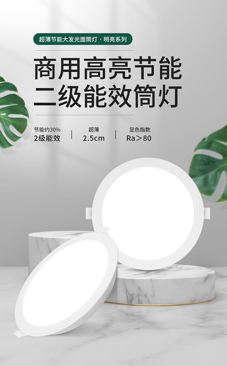 雷士（NVC）led筒灯WHTD12-01天花灯家用客厅过道店铺商用大功率超薄筒灯PC12瓦漆白正白光【绿色家居】