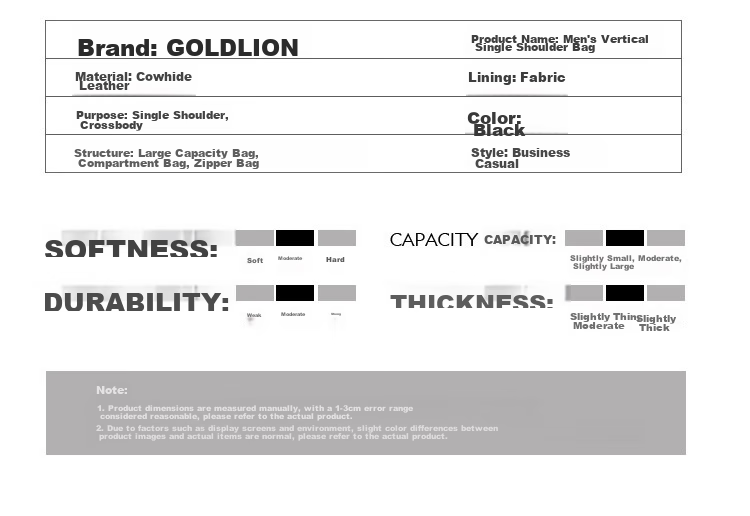 Мужская сумка Goldlion, деловая, вертикальная, кожаная, черная, для ноутбука, через плечо, мессенджер