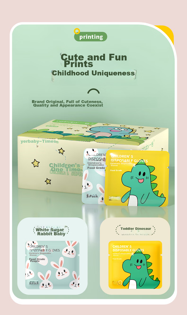 Одноразовые детские перчатки Yibei Baby, пищевые, ПВХ, утолщенные, для студентов и детей, для использования дома и на улице, 60 шт./коробка