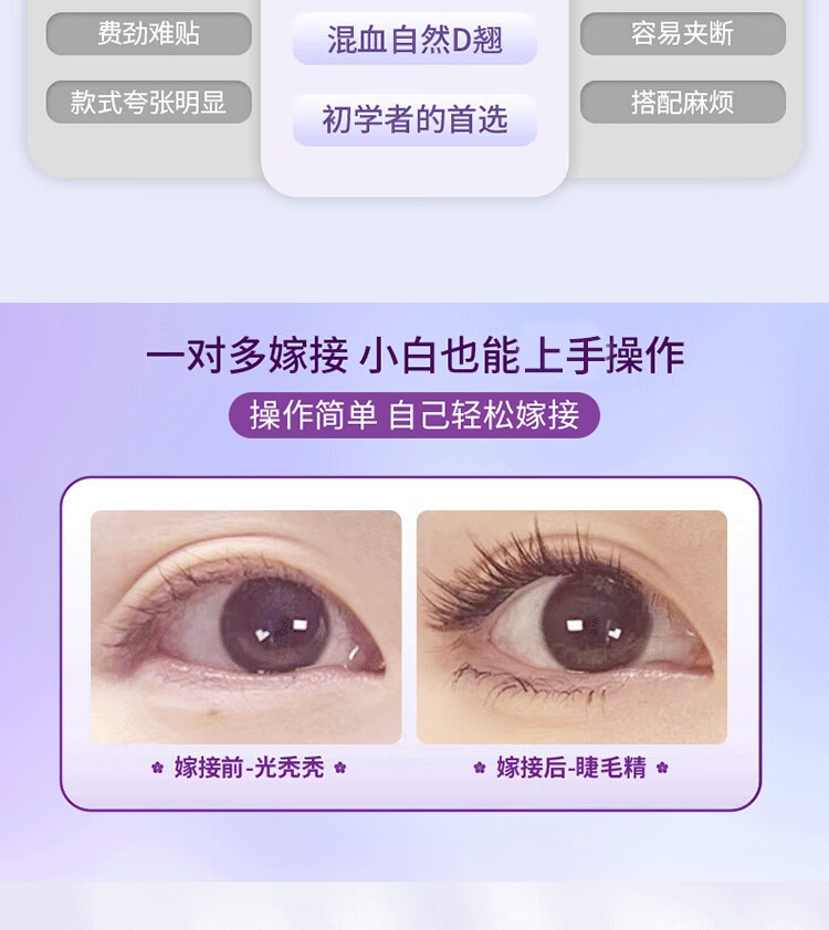 美佳瞳自然仿真懒人单线易贴牢固轻盈舒适假睫毛太阳花48簇+胶水镊子