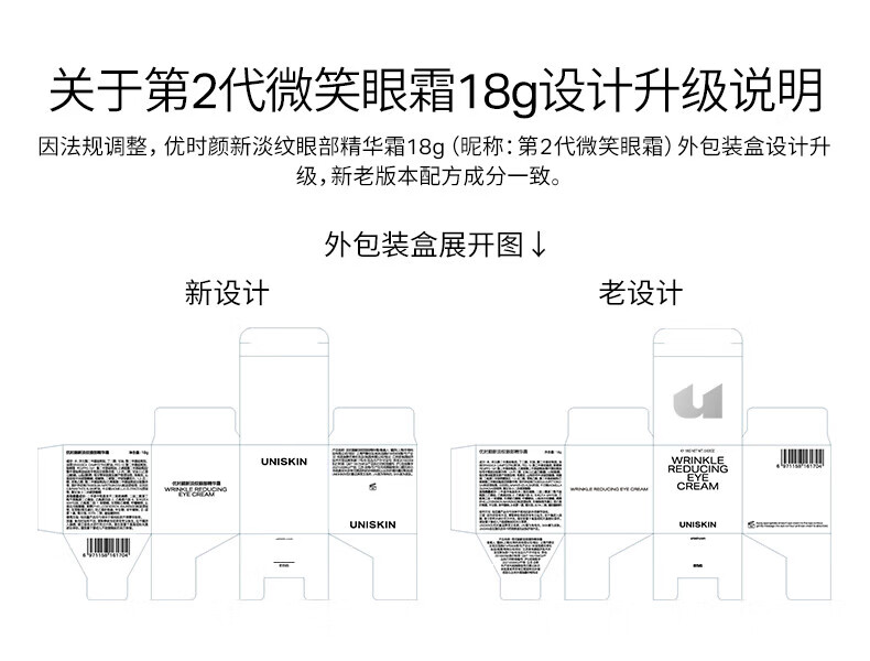 优时颜（UNISKIN）新淡纹眼部精华霜微笑眼霜18g（ 二代 改善眼周细纹淡化眼纹）