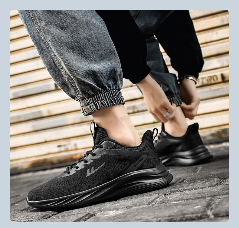 Кроссовки Warrior Official Sports Shoes для мужчин, осенние дышащие кроссовки из сетки, легкие повседневные беговые кроссовки с мягкой подошвой, черные, размер 43
