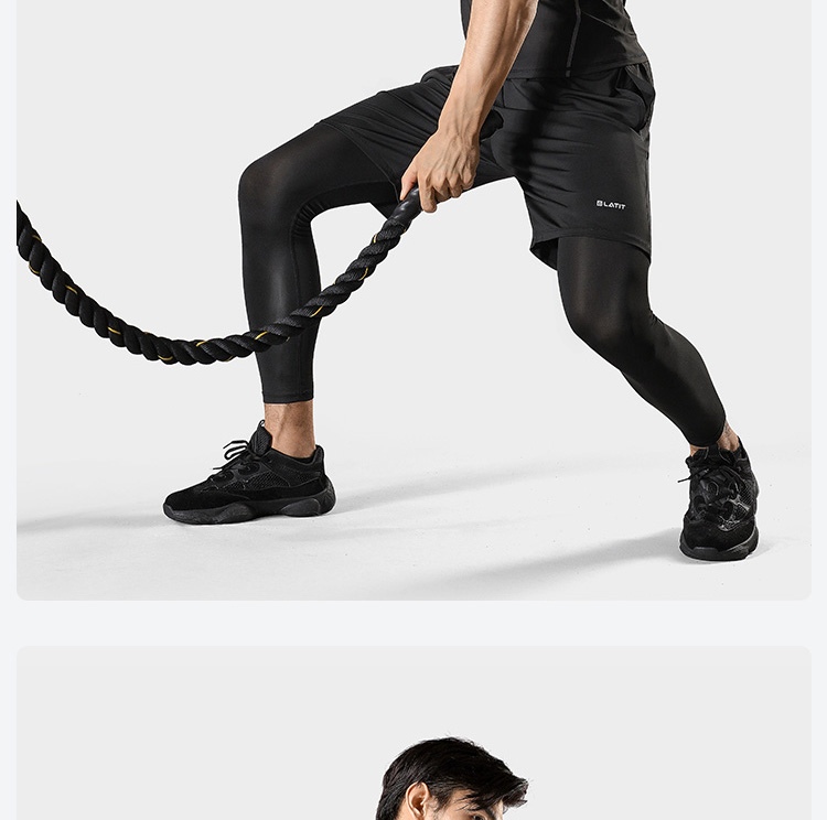 LATIT【基础运动系列】运动套装男健身服紧身透气排汗跑步短袖T恤外套男 NZ9001-黑色拼线-连帽外套六件套-XL