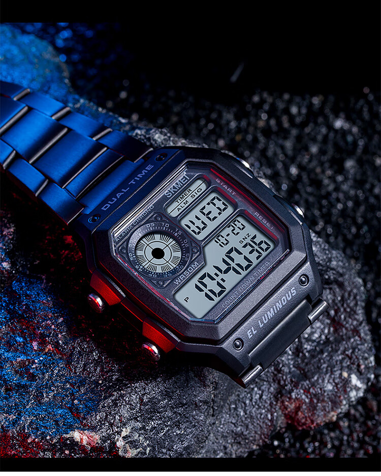 Skmei Student Watch Square High-End for Middle And High School Students, Waterproof Alarm Clock Sports Steel Band Electronic Watch for Men 1335