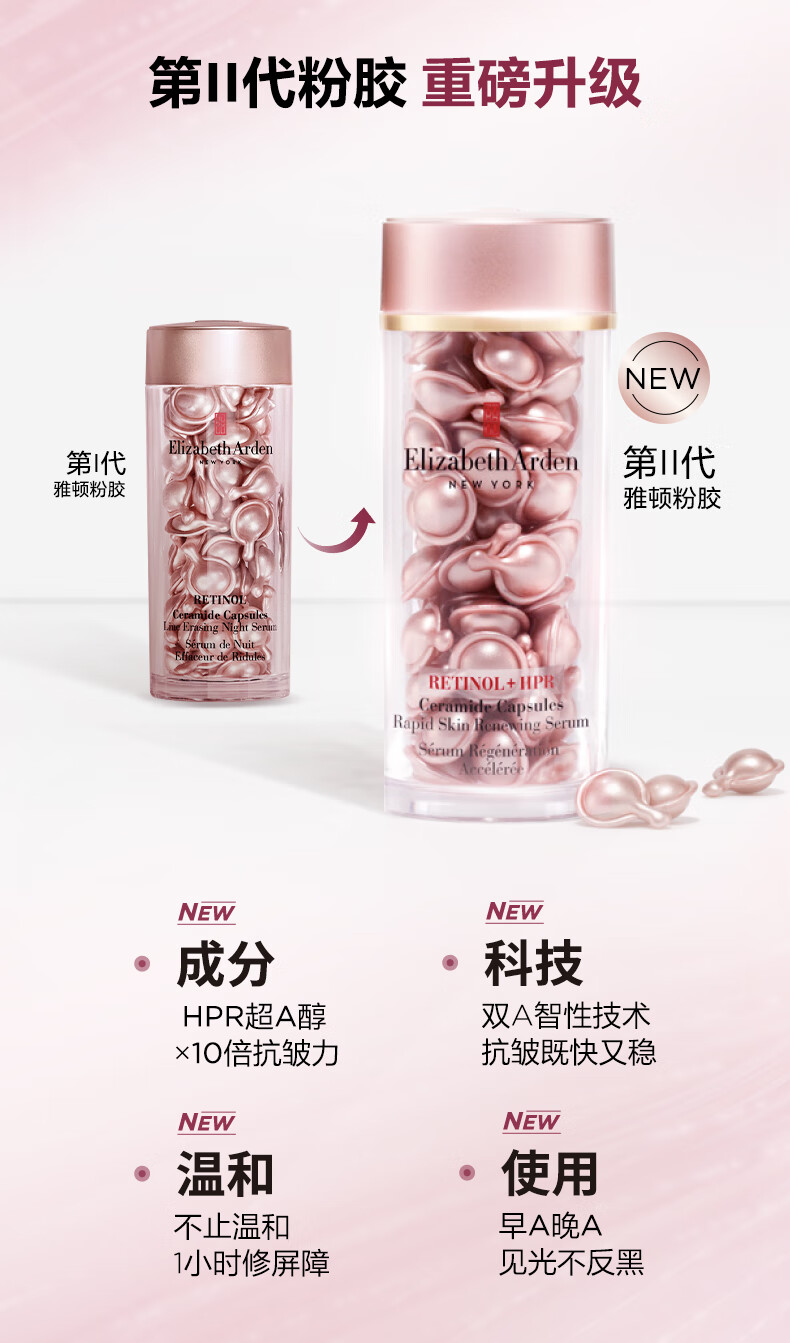 伊丽莎白雅顿第II代粉胶次抛A醇精华+金胶胶囊套组维稳修护补水礼物