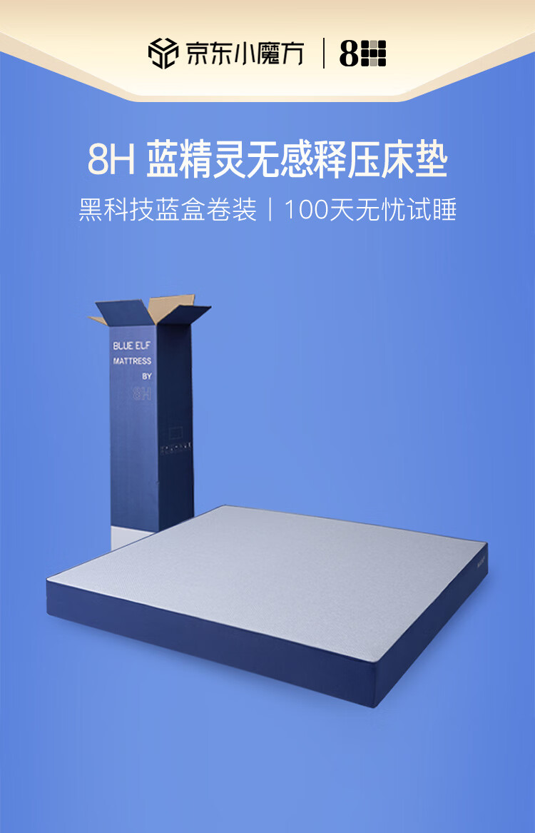 8H蓝精灵床垫 小米分区独袋弹簧席梦思垫GL 蓝盒装可折叠防螨抗菌记忆绵单双人垫1.8M 克莱因蓝 180*200*23CM