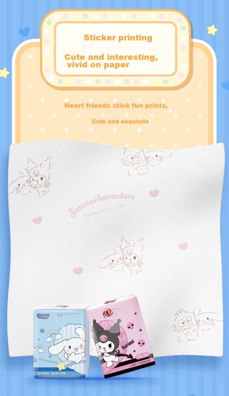 Бумажные платочки Mind Act Upon Mind, 4 слоя, 7 шт. в упаковке, издание Sanrio Co-Branded IP, печатаные, портативные, не рвутся легко, 12 упаковок в коробке
