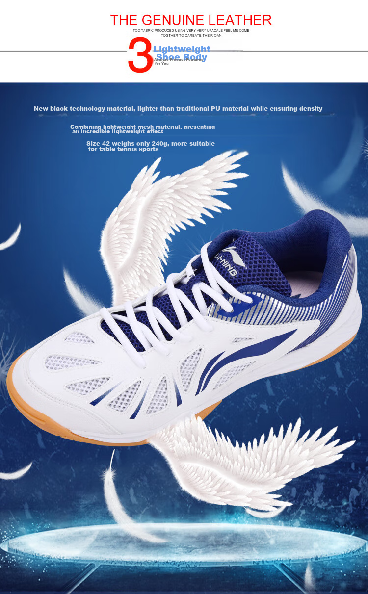 Кроссовки для настольного тенниса Li-Ning APTT017-12/APTT018-12, унисекс, дышащие, нескользящие, для тренировок, белые с синим, размер 40