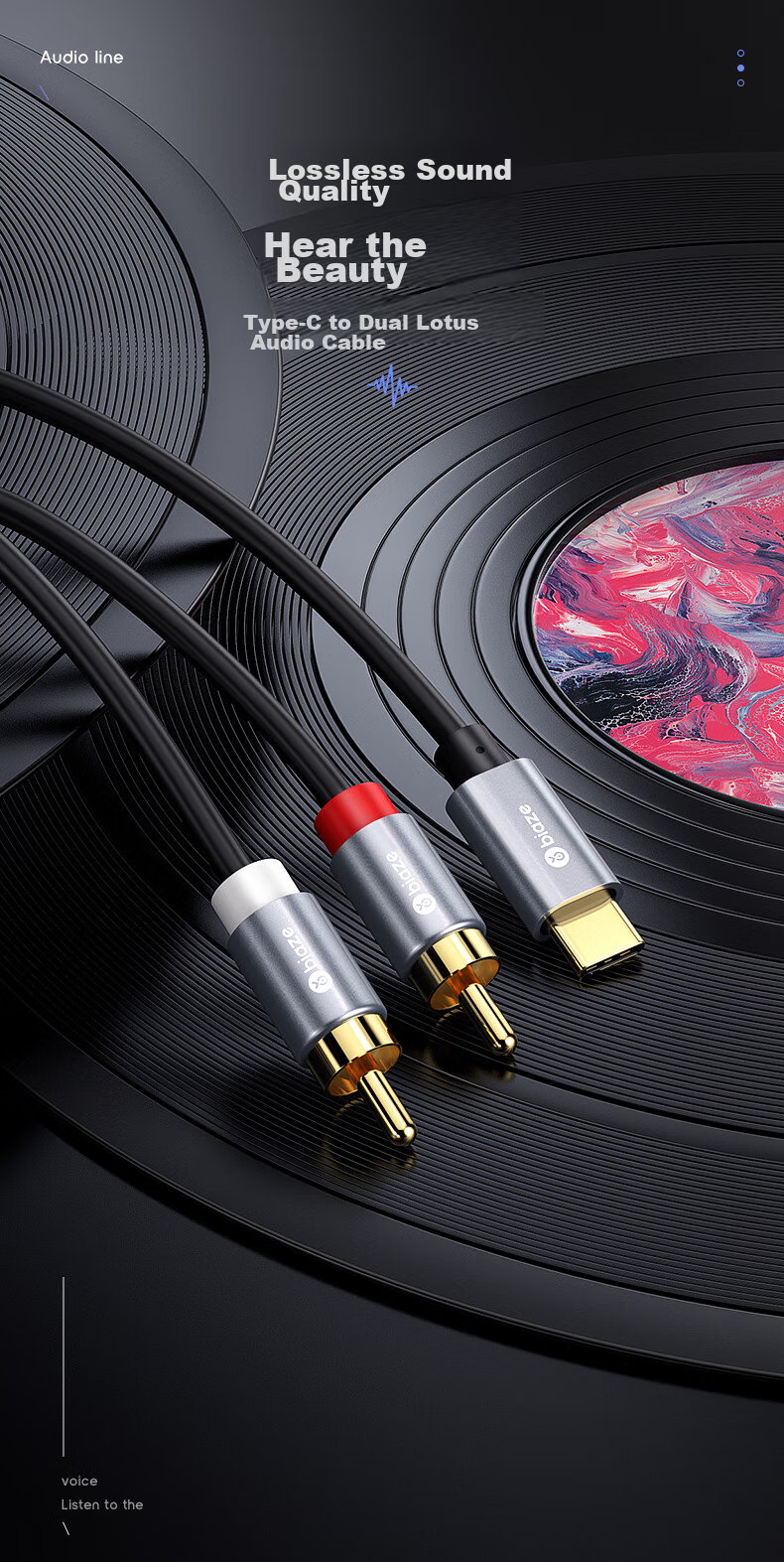 Кабель-адаптер BIAZE Type-C на 2 RCA, 1.5 м, аудио сплиттер для подключения телефонов, планшетов, компьютеров к колонкам, Y31
