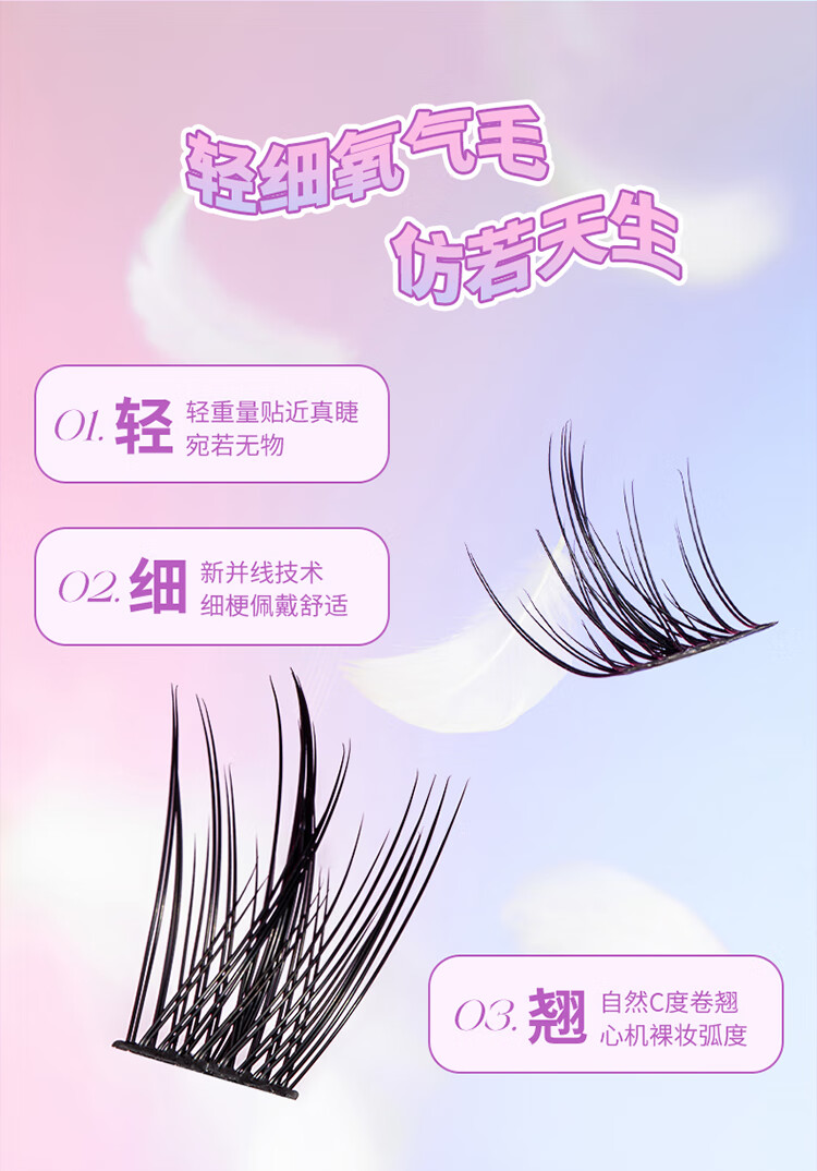 悠珂思（ukiss）懒人三部曲假睫毛72朵 单簇分段式羽扇新手快速眼睫毛 含工具