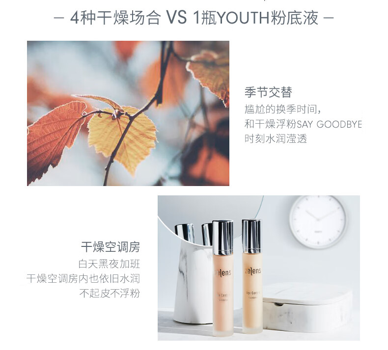 ZELENSYouth明星青春焕彩养肤粉底液30ml Cameo黄调一白