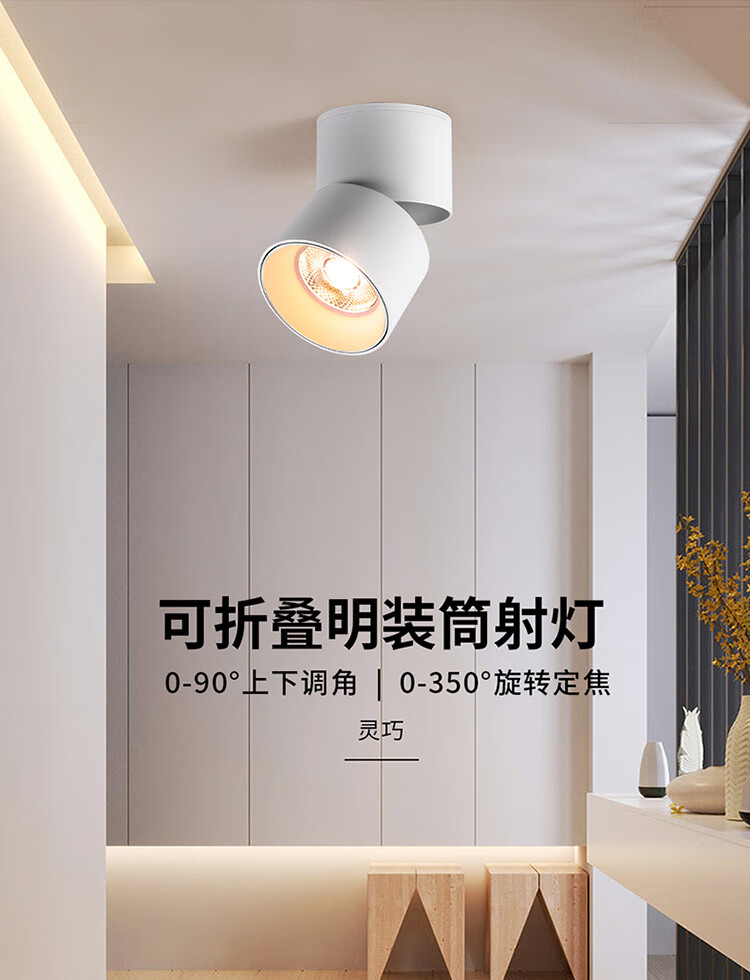 雷士（ NVC） DSDG07X-002可折叠 旋转聚焦 免开孔 明装筒灯 铝材7W白色暖白光4000K