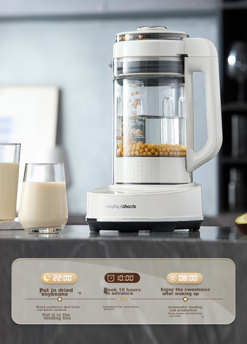 Блендер Morphy Richards MR8202A, 1.5 л, белый, с функцией подогрева воды, отделением для бобов, тихий режим, таймер, соковыжималка, приготовление детского питания