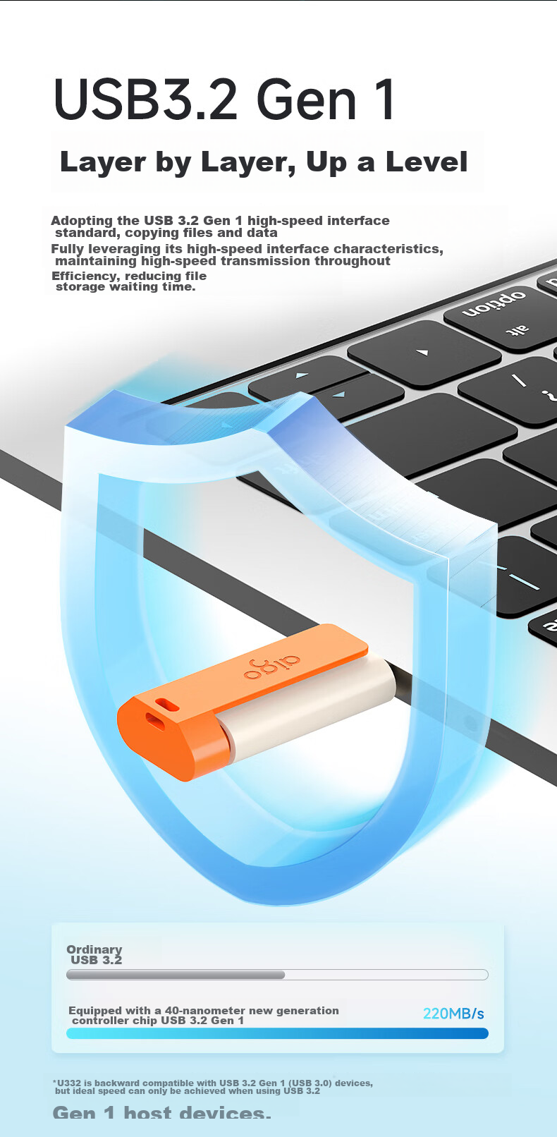 USB-накопитель Aigo U332, 64 ГБ, USB 3.2, выдвижной дизайн, двухцветный, космический серый